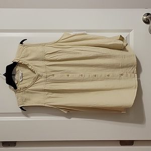 Women's Plus Sonoma 2X, sleeveless, button-up shirt. Color is Paradise Sand.